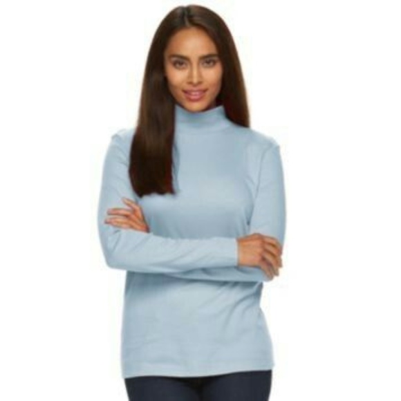 croft & barrow Sweaters - Blue Turtleneck Croft & Barrow Long Sleeve Top